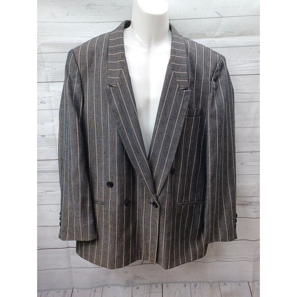 FLORENZI Blazer Mens 42 Gray Beige Suit Jacket Sport Coat Stripes